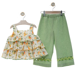 GIRLS PEAR PRINT BLOUSE WITH PANTS SET PARAISO