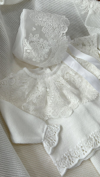 NEWBORN WHITE KNIT LACE LUXURY 4P SET