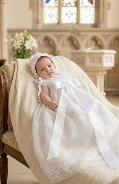 TRADITIONAL BAPTISM WHITE GOWN SLEEVE LESS RIBBON