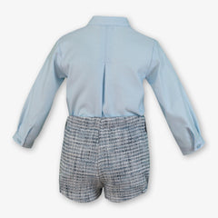 BOYS TWEED BLUE SHORT WITH SHIRT 2P SET