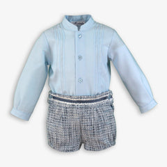 BOYS TWEED BLUE SHORT WITH SHIRT 2P SET