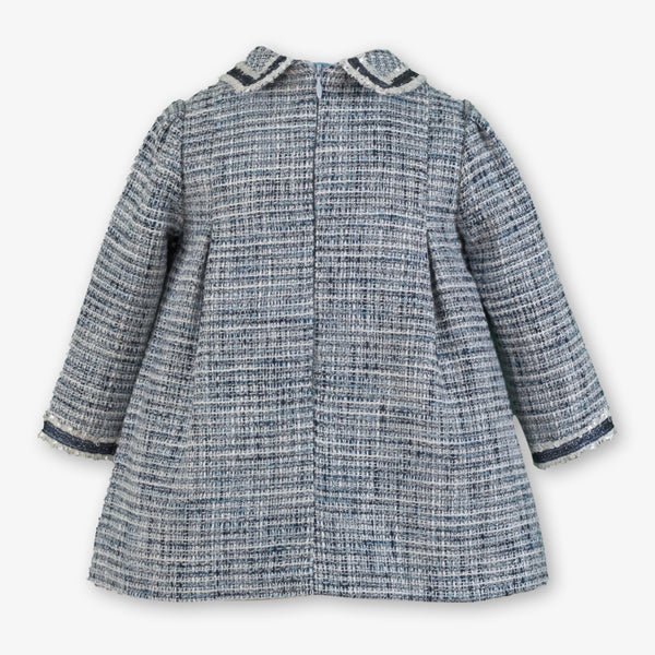 BABY VELVET BOW TWEED BLUE DRESS