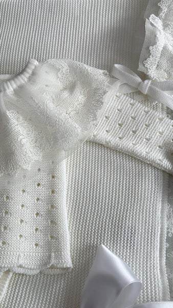 NEWBORN KNIT WHITE CALADO LUXURY 4P SET