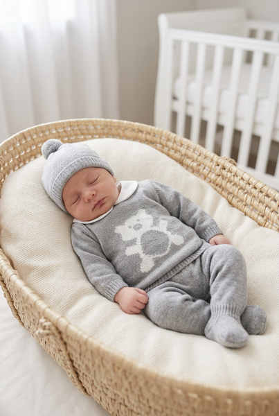 GRAY NEWBORN BEAR WITH COLLAR 3P SET