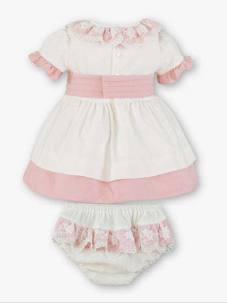 GIRLS PUFF SLEEVE LACE COLLAR DRESS WITH BLOOMER 2P SET