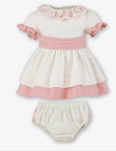 GIRLS PUFF SLEEVE LACE COLLAR DRESS WITH BLOOMER 2P SET