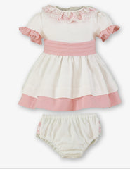 GIRLS PUFF SLEEVE LACE COLLAR DRESS WITH BLOOMER 2P SET