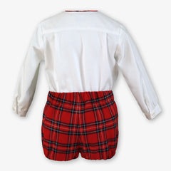 BOYS RED TARTAN SHORT AND SHIRT SET