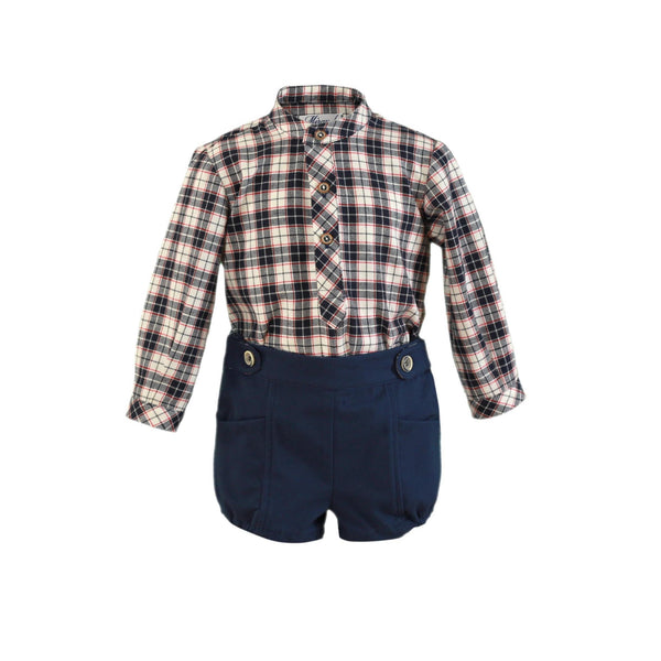 BABY PLAID DARK BLUE SHORT SET