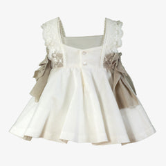 GIRL FLORAL APPLIQUE AND BEIGE BOWS DRESS