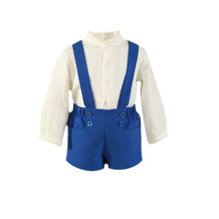 BOYS BLUE ROMPER WITH GAUZE SHIRT SET