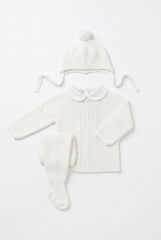 WHITE NEWBORN CENTRAL CABLE AND COLLAR 3P SET