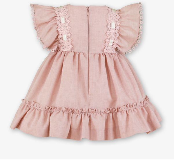BABY LACE DETAIL AND RUFFLE SLEEVE DRESS