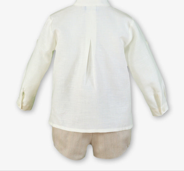 BOYS MAO COLLAR SHIRT AND BEIGE SHORT CLASSIC 2P SET