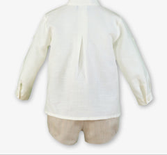 BOYS MAO COLLAR SHIRT AND BEIGE SHORT CLASSIC 2P SET