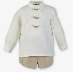 BOYS MAO COLLAR SHIRT AND BEIGE SHORT CLASSIC 2P SET