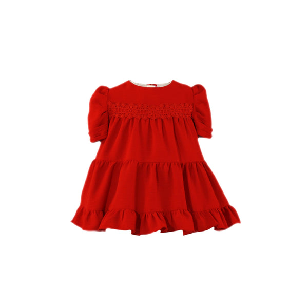 BABY GIRLS PUFF SLEEVE RED SHORT DRESS