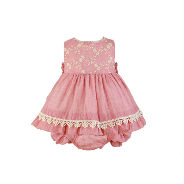 BABY GIRLS DELICATE LACE SHORT DRESS WITH BLOOMER