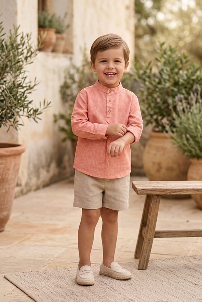 BOY CORAL SHIRT AND SHORT PANTS 2P
