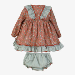 BABY GREEN LITTLE FLOWERS DRESS 2P SET