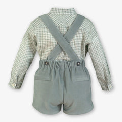 BOYS CORDUROY SHORT WITH SUSPENDER AND SHIRT SET 2P