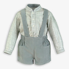 BOYS CORDUROY SHORT WITH SUSPENDER AND SHIRT SET 2P