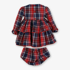 BABY RED BOWS PLAID DRESS WITH BLOOMER 2P SET