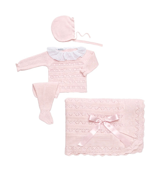 BABY OPENWORK LINES BLANKET AND NEWBORN 4P SET