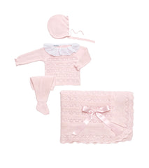 BABY OPENWORK LINES BLANKET AND NEWBORN 4P SET