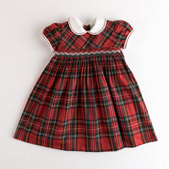 VESTIDO DE NIÑA DE TARTÁN CON CUELLO BLANCO Y FALDA