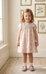 GIRLS PLAID BOWS FLORAL DRESS WITH BLOOMER 2P SAKURA