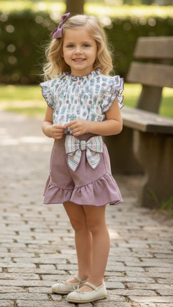 GIRL STRIPED AND PLANTS PRINT BLOUSE 2P SET