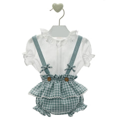 BABY GIRL PLAID BOMBACHO SUSPENDERS WITH WHITE BLOUSE
