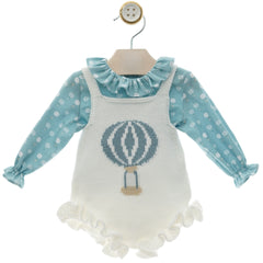 GIRL HOT AIR BALLOON KNIT OVERALLS AND RUFFLE COLLAR SHIRT SET TUL