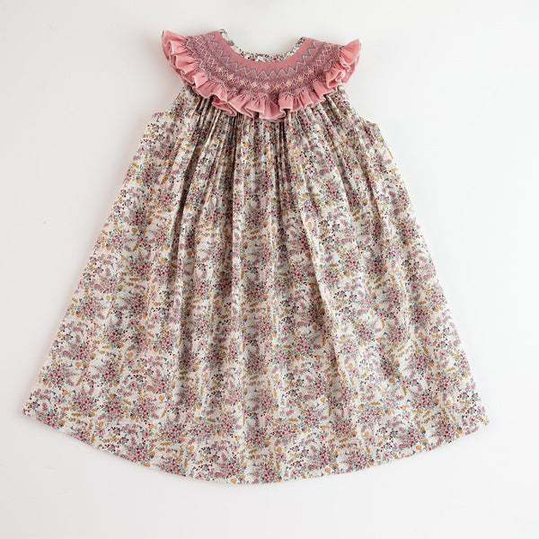 GIRL FLORAL SMOCKED COLLAR DRESS