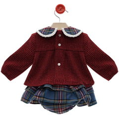 GIRL TRICOT SWEATER AND BLUE TARTAN BLOOMER SET CINTAS