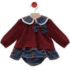 GIRL TRICOT SWEATER AND BLUE TARTAN BLOOMER SET CINTAS