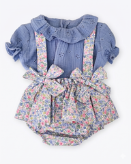 GIRLS EYELET WITH COLLAR TOP AND FLORAL ROMPER 2P MALTA