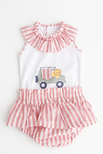 GIRLS STRIPED LION TRUCK TOP WITH BLOOMER 2P SET VERONA