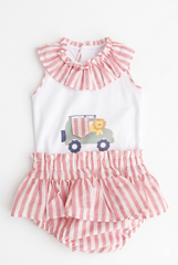 GIRLS STRIPED LION TRUCK TOP WITH BLOOMER 2P SET VERONA