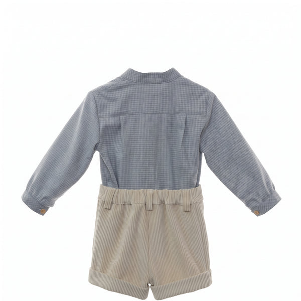 BOYS MAO COLLAR SHIRT AND CORDUROY SHORT SET TRINEO