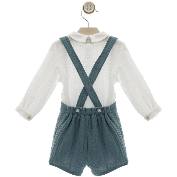BOYS SAGE GREEN SHORT WITH SUSPENDERS AND SHIRT SET DAMASCO