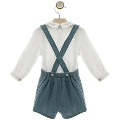 BOYS SAGE GREEN SHORT WITH SUSPENDERS AND SHIRT SET DAMASCO