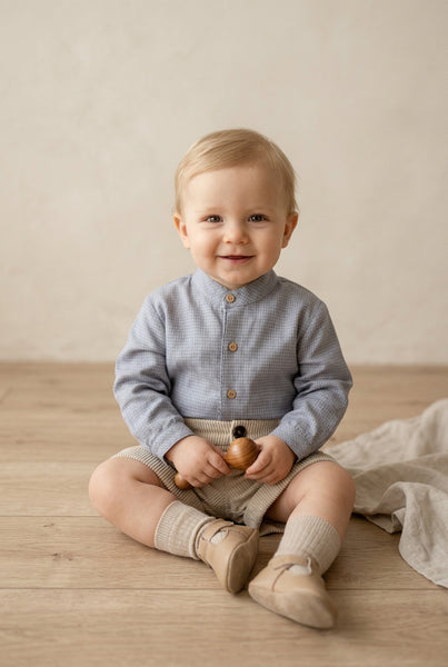 BOYS MAO COLLAR SHIRT AND CORDUROY SHORT SET TRINEO