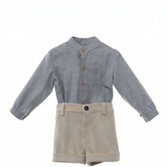 BOYS MAO COLLAR SHIRT AND CORDUROY SHORT SET TRINEO
