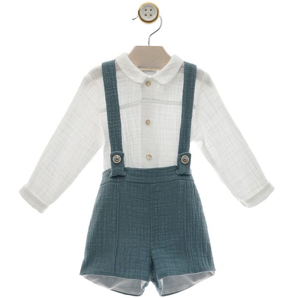 BOYS SAGE GREEN SHORT WITH SUSPENDERS AND SHIRT SET DAMASCO