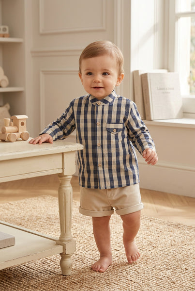 BOYS CHECKERED SHIRT AND SHORT SET CAMELIA