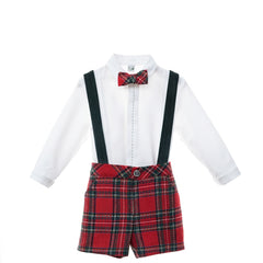 BOYS SUSPENDER TARTAN SHORT AND BOW TIE  SHIRT SET ALBAHACA
