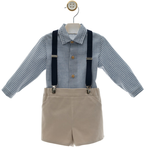 BOYS GINGHAM SHIRT WITH SUSPENDER AND SHORT SET SEDA