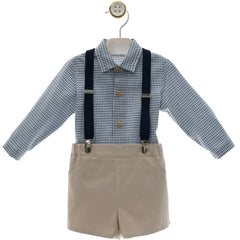 BOYS GINGHAM SHIRT WITH SUSPENDER AND SHORT SET SEDA